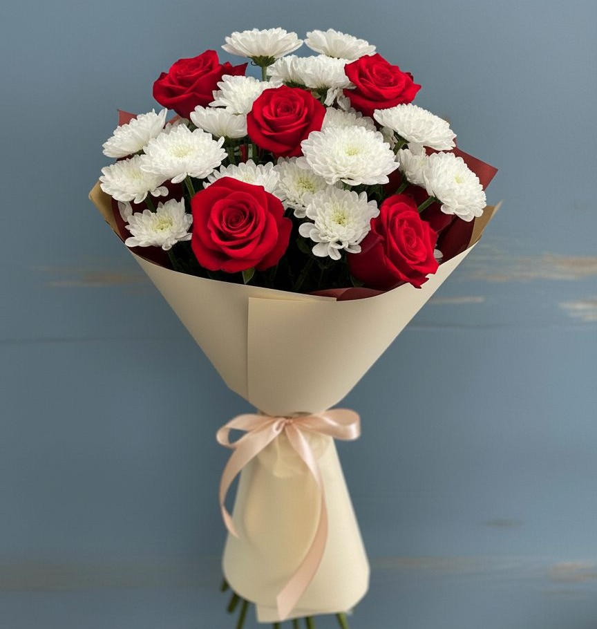 Букет цветов из: Розы и Хризантемы в Малом Барханчаке