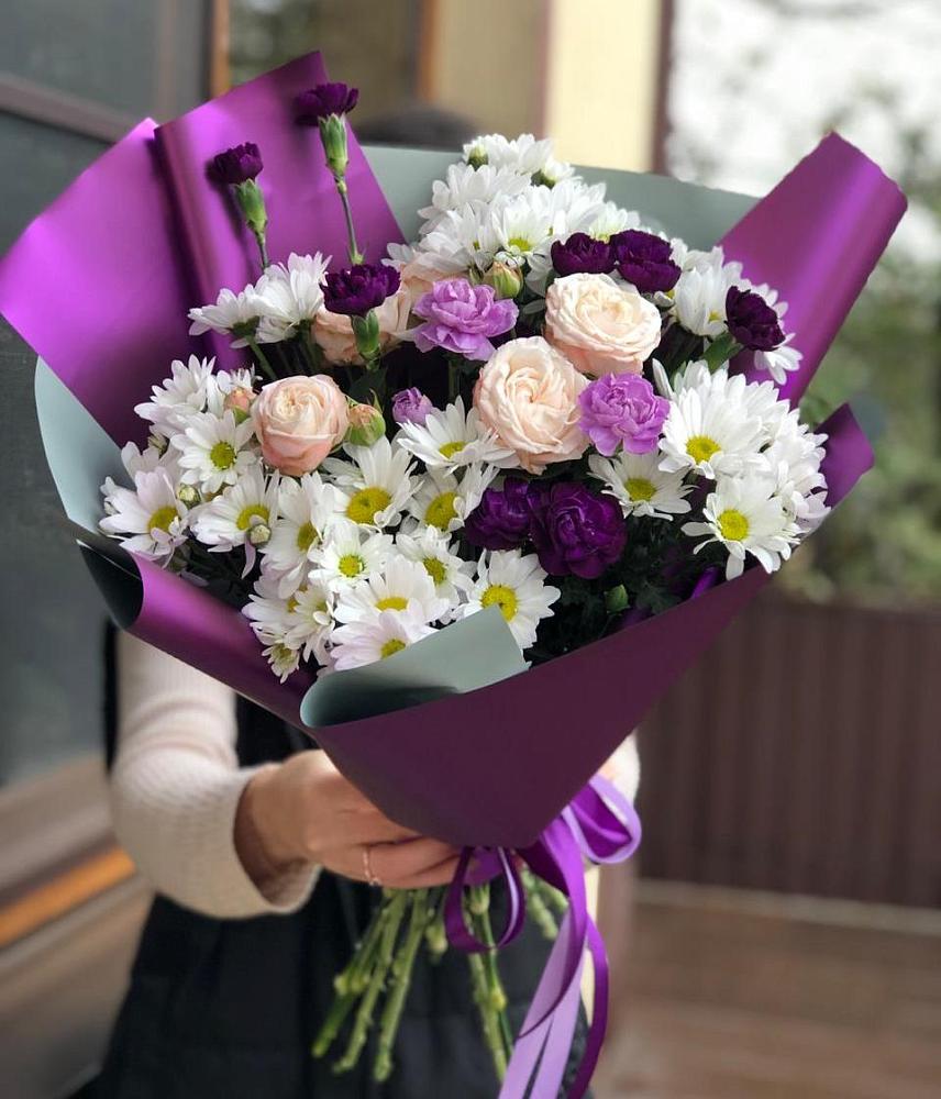 Букет цветов из: Хризантемы, Гвоздики и Розы в Малом Барханчаке