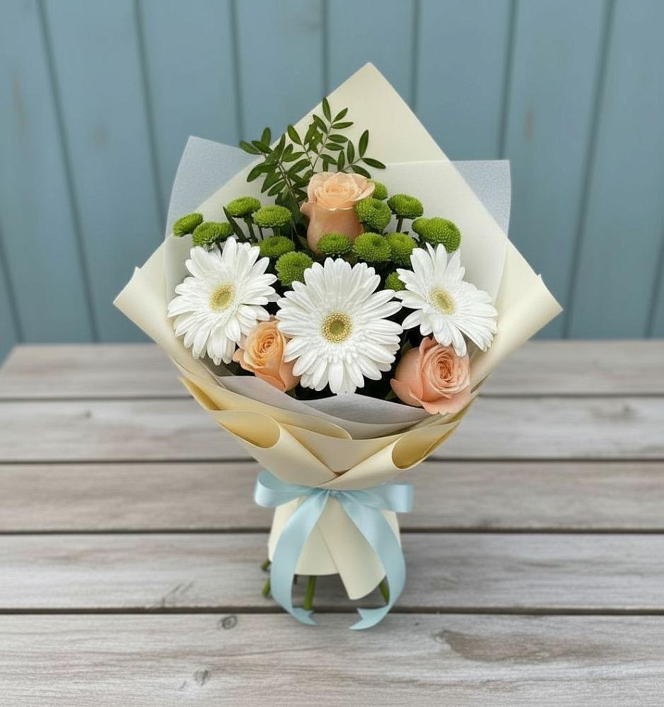 Букет цветов из: Герберы, Розы и Хризантемы в Малом Барханчаке