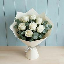 Букет Белые розы в Эвкалипте в Малом Барханчаке