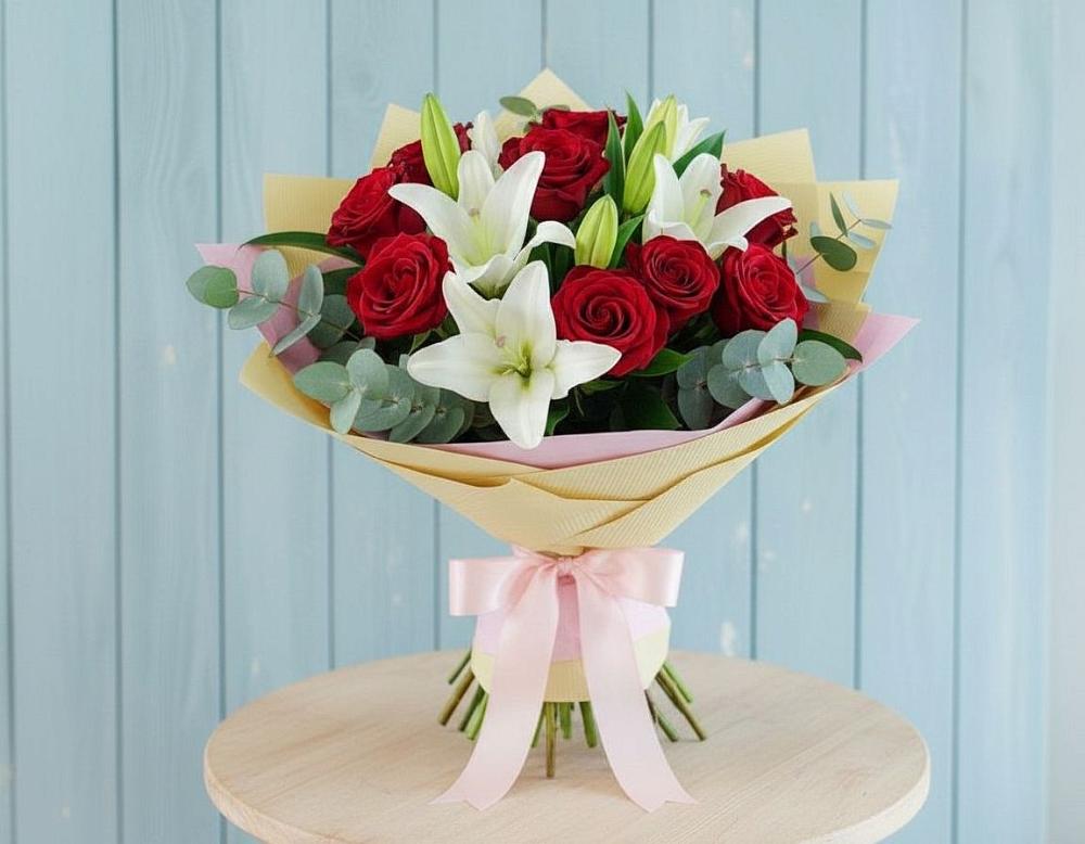Букет цветов из: Лилии и Розы в Малом Барханчаке